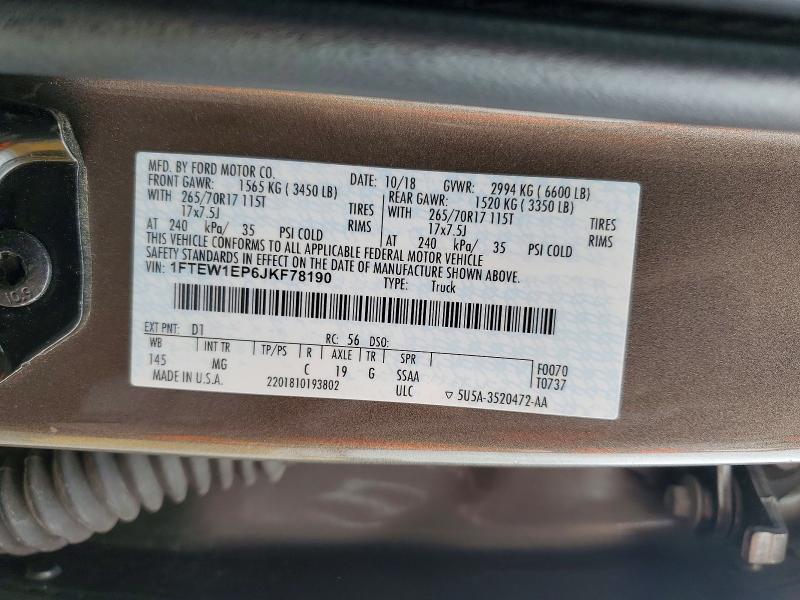 Aukcja sprzedaży 2018 Ford F150, vin: 1FTEW1EP6JKF78190, numer aukcji: 69642936