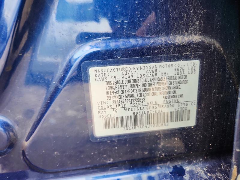 2018 Nissan Sentra მანქანა იყიდება აუქციონზე, vin: 3N1AB7AP4JY220853, აუქციონის ნომერი: 69388876