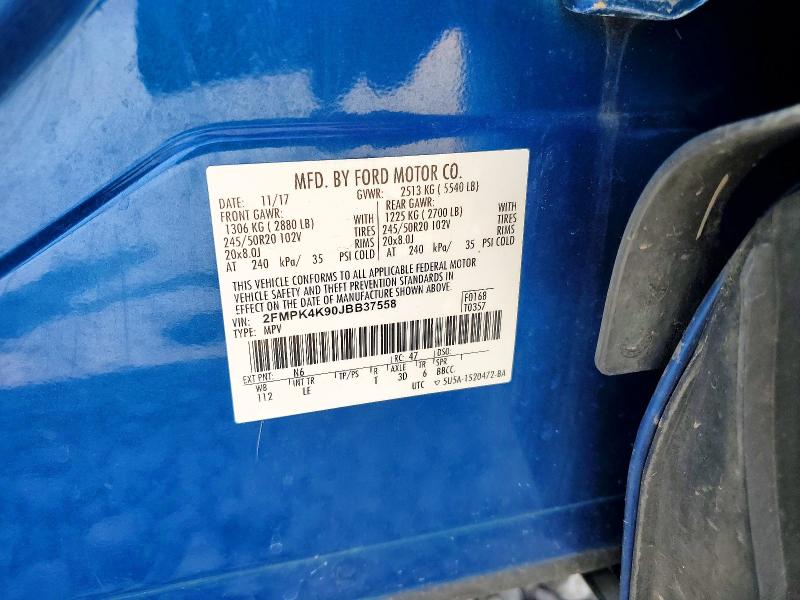Продаж на аукціоні авто 2018 Ford Edge, vin: 2FMPK4K90JBB37558, номер лоту: 67143126