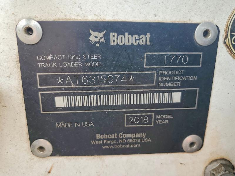 68543926 :رقم المزاد ، AT6315674 vin ، 2018 Bobcat T770 مزاد بيع