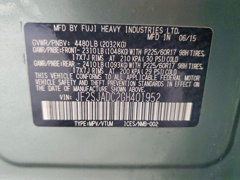67315146 :رقم المزاد ، JF2SJADC2GH401952 vin ، 2016 Subaru Forester مزاد بيع