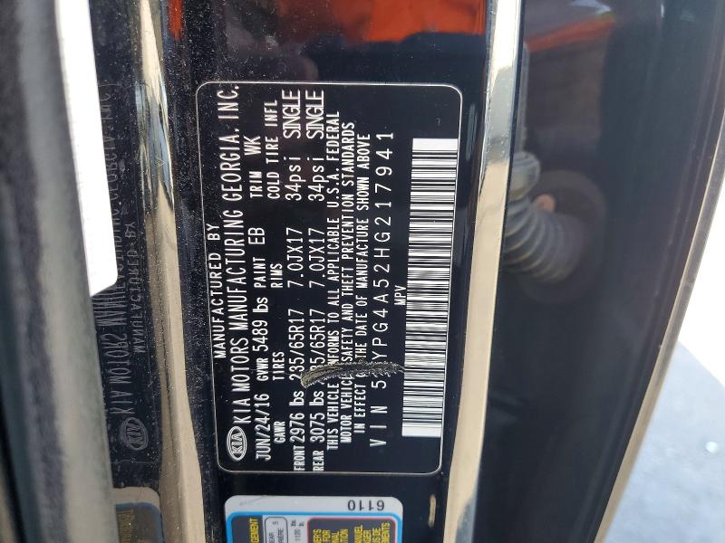 70076856 :رقم المزاد ، 5XYPG4A52HG217941 vin ، 2017 Kia Sorento مزاد بيع