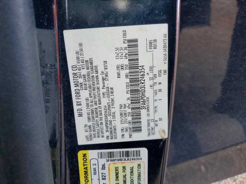 Продаж на аукціоні авто 2020 Ford Fusion, vin: 3FA6P0HD3LR246354, номер лоту: 67720946