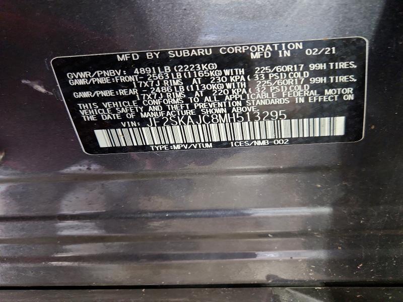 2021 Subaru Forester მანქანა იყიდება აუქციონზე, vin: JF2SKAJC8MH513295, აუქციონის ნომერი: 70604796