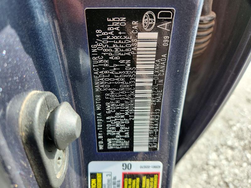 Aukcja sprzedaży 2019 Toyota Corolla, vin: 2T1BURHE3KC133555, numer aukcji: 59410786
