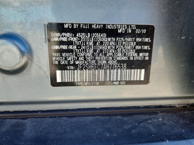 Продажа на аукционе авто 2010 Subaru Forester, vin: JF2SH6FC7AH776538, номер лота: 69455356