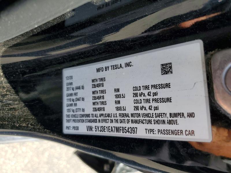 Продажа на аукционе авто 2021 Tesla Model 3, vin: 5YJ3E1EA7MF854397, номер лота: 67931516