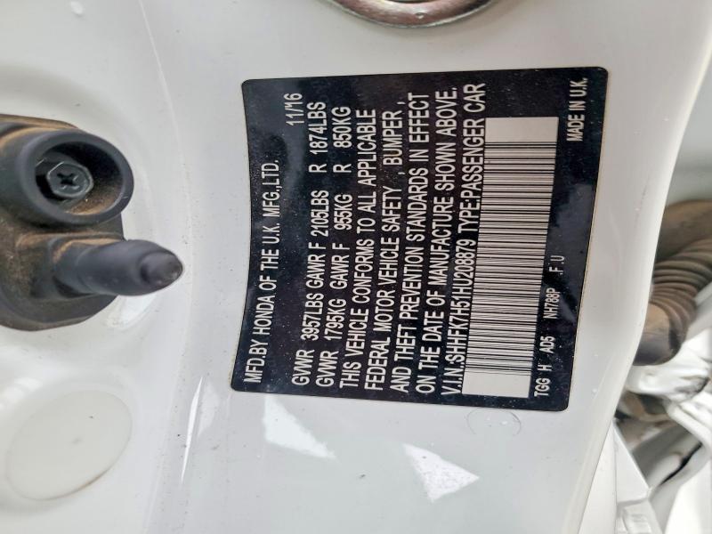 2017 Honda Civic მანქანა იყიდება აუქციონზე, vin: SHHFK7H51HU208879, აუქციონის ნომერი: 69781556