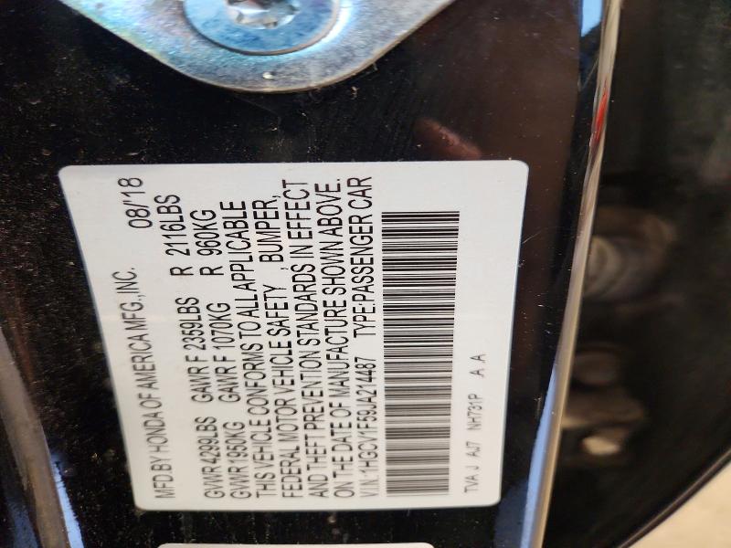 67444986 :رقم المزاد ، 1HGCV1F59JA214487 vin ، 2018 Honda Accord مزاد بيع