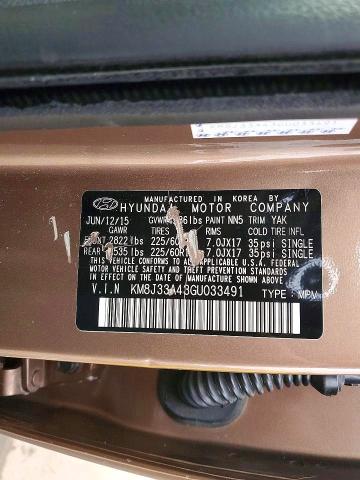 Aukcja sprzedaży 2016 Hyundai Tucson, vin: KM8J33A43GU033491, numer aukcji: 65482916