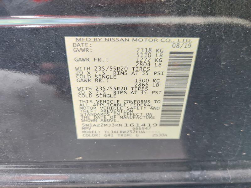 Aukcja sprzedaży 2019 Nissan Murano, vin: 5N1AZ2MJ3KN161419, numer aukcji: 69319036