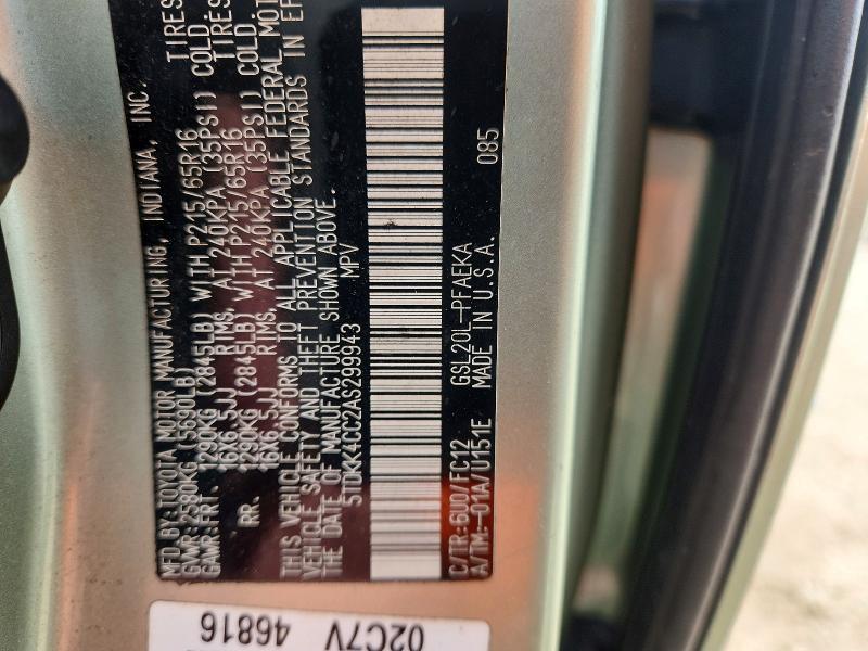 2010 Toyota Sienna მანქანა იყიდება აუქციონზე, vin: 5TDKK4CC2AS299943, აუქციონის ნომერი: 68308396