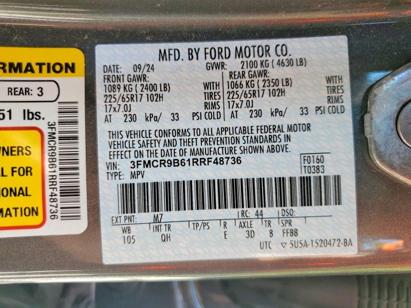 Продажа на аукционе авто 2024 Ford Bronco Sport, vin: 3FMCR9B61RRF48736, номер лота: 68550106