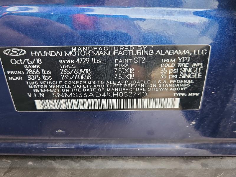 Aukcja sprzedaży 2019 Hyundai Santa Fe, vin: 5NMS33AD4KH052740, numer aukcji: 67494446
