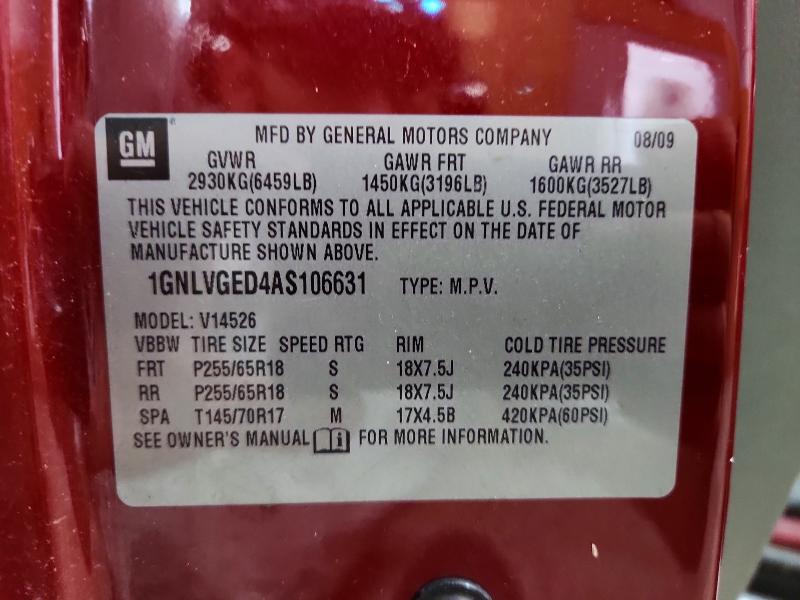 67749516 :رقم المزاد ، 1GNLVGED4AS106631 vin ، 2010 Chevrolet Traverse مزاد بيع