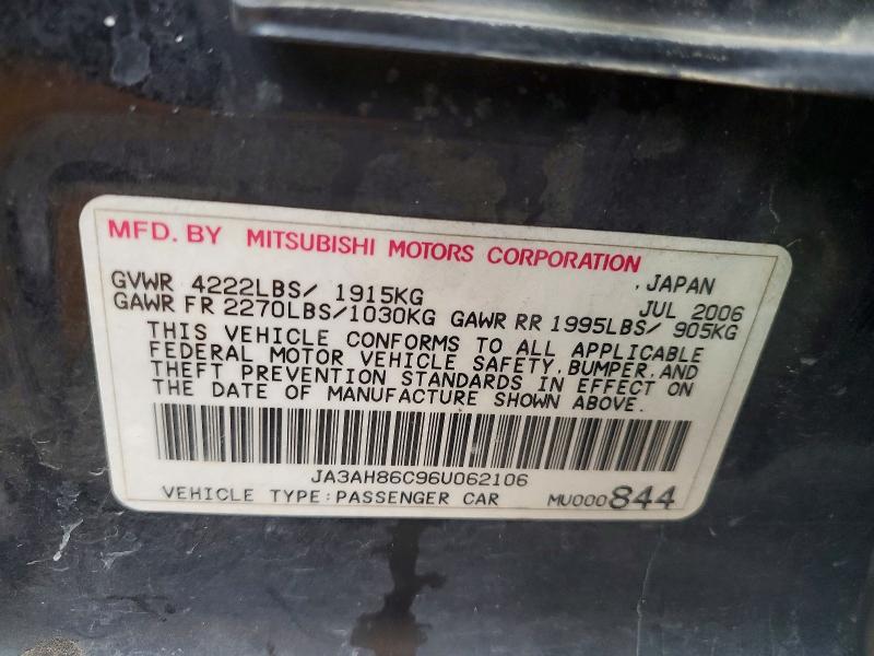 Aukcja sprzedaży 2006 Mitsubishi Lancer, vin: JA3AH86C96U062106, numer aukcji: 68283266
