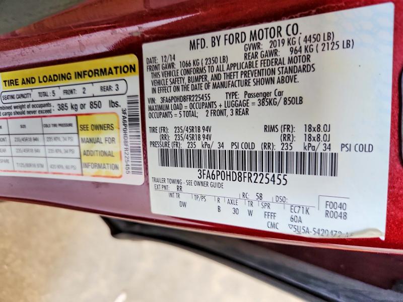 2015 Ford Fusion მანქანა იყიდება აუქციონზე, vin: 3FA6P0HD8FR225455, აუქციონის ნომერი: 67825076