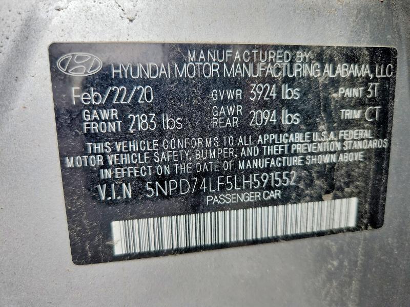 Aukcja sprzedaży 2020 Hyundai Elantra, vin: 5NPD74LF5LH591552, numer aukcji: 68694346