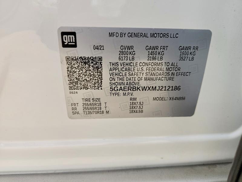 68259886 :رقم المزاد ، 5GAERBKWXMJ212186 vin ، 2021 Buick Enclave مزاد بيع
