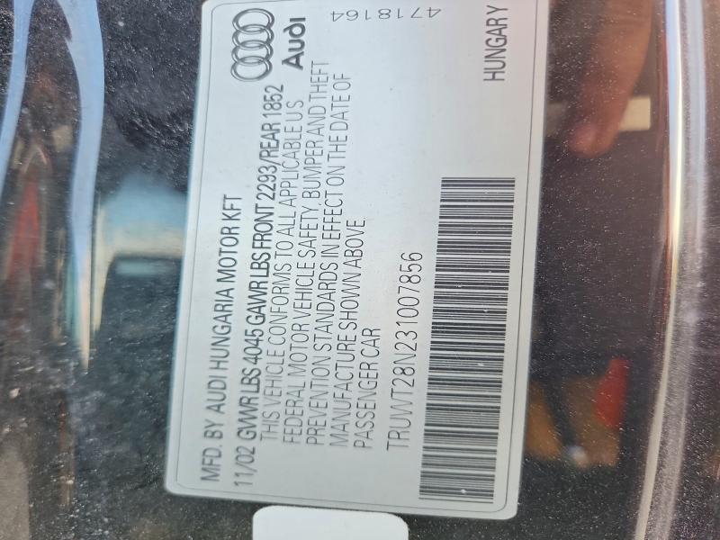 69029146 :رقم المزاد ، TRUWT28N231007856 vin ، 2003 Audi Tt مزاد بيع