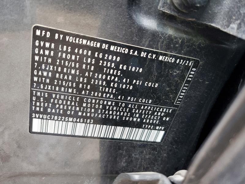 70171466 :رقم المزاد ، 3VVUC7B22SM045183 vin ، 2025 Volkswagen Taos مزاد بيع