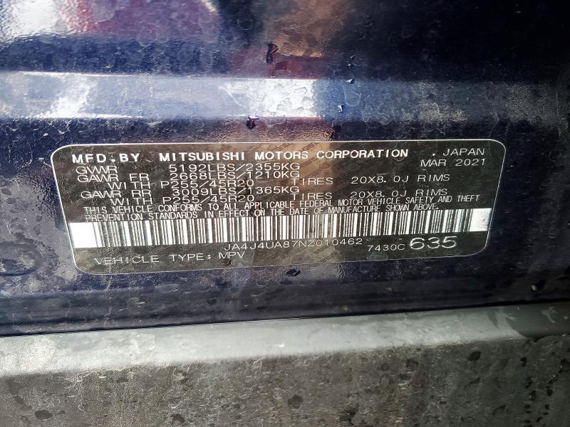 70941846 :رقم المزاد ، JA4J4UA87NZ010462 vin ، 2022 Mitsubishi Outlander مزاد بيع