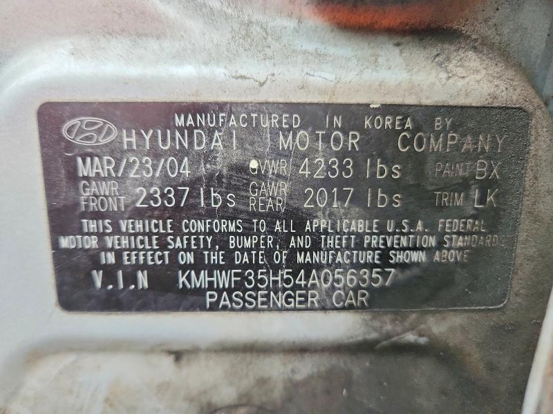 Aukcja sprzedaży 2004 Hyundai Sonata, vin: KMHWF35H54A056357, numer aukcji: 67842126