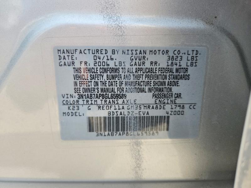 2016 Nissan Sentra მანქანა იყიდება აუქციონზე, vin: 3N1AB7AP8GL659589, აუქციონის ნომერი: 69821866