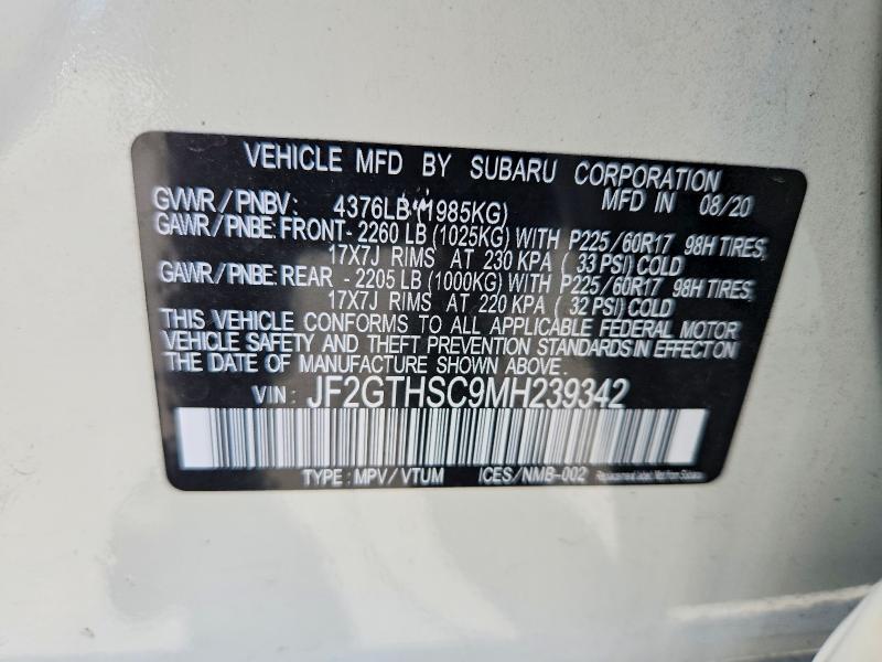 2021 Subaru Crosstrek მანქანა იყიდება აუქციონზე, vin: JF2GTHSC9MH239342, აუქციონის ნომერი: 67905766