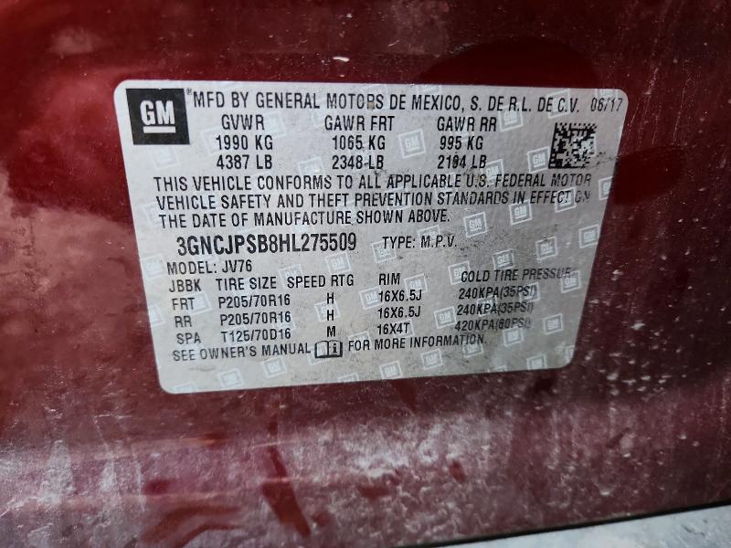 Aukcja sprzedaży 2017 Chevrolet Trax, vin: 3GNCJPSB8HL275509, numer aukcji: 70325996