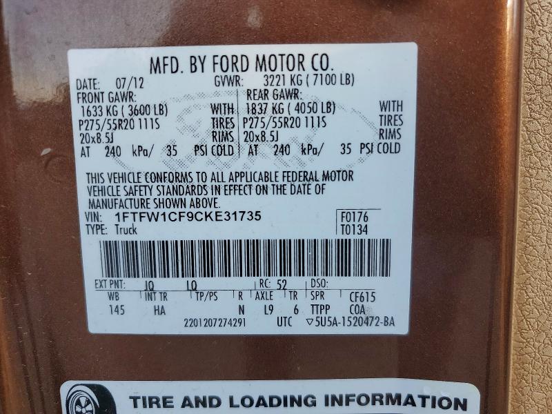Продаж на аукціоні авто 2012 Ford F150, vin: 1FTFW1CF9CKE31735, номер лоту: 67527056