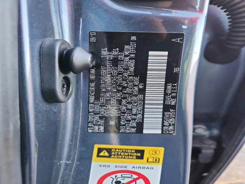 69544036 :رقم المزاد ، 5TDBK3EH9DS261388 vin ، 2013 Toyota Highlander مزاد بيع