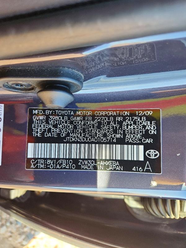 68280686 :رقم المزاد ، JTDKN3DU0A0105714 vin ، 2010 Toyota Prius مزاد بيع