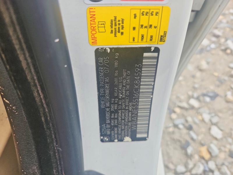 68653326 :رقم المزاد ، WBANE53516CK84593 vin ، 2006 Bmw 525 مزاد بيع