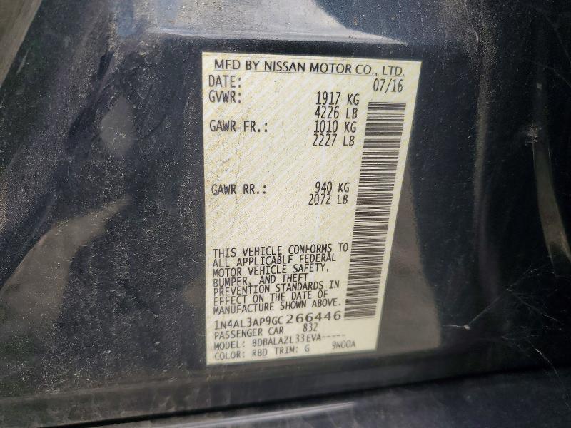 2016 Nissan Altima მანქანა იყიდება აუქციონზე, vin: 1N4AL3AP9GC266446, აუქციონის ნომერი: 69589636