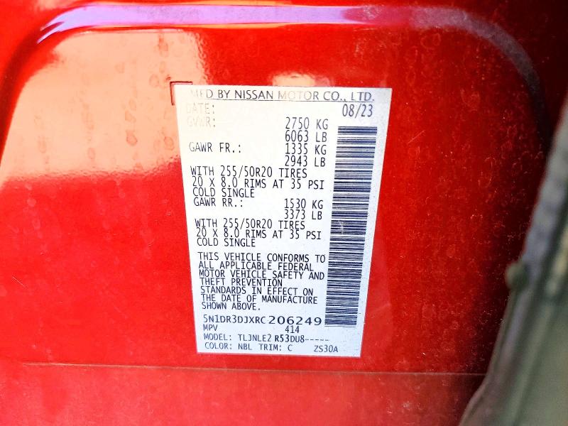 68124636 :رقم المزاد ، 5N1DR3DJXRC206249 vin ، 2024 Nissan Pathfinder مزاد بيع