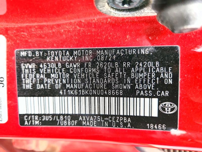 Продаж на аукціоні авто 2022 Toyota Camry, vin: 4T1K61BK0NU048668, номер лоту: 68583056