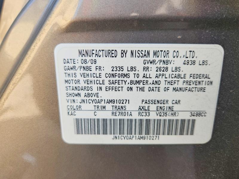 68167526 :رقم المزاد ، JN1CY0AP1AM910271 vin ، 2010 Infiniti M35 مزاد بيع