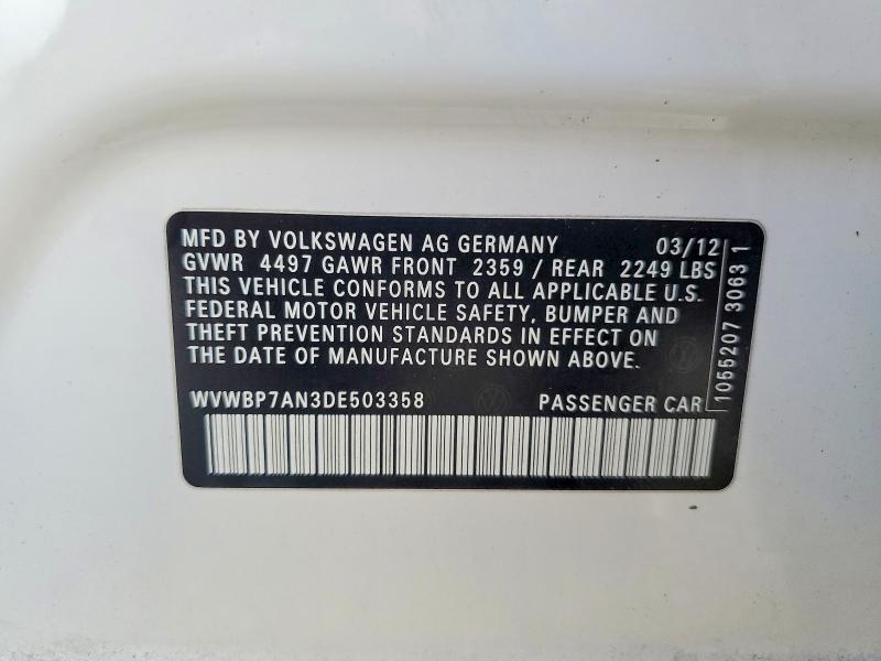 Продажа на аукционе авто 2013 Volkswagen Cc, vin: WVWBP7AN3DE503358, номер лота: 67465886