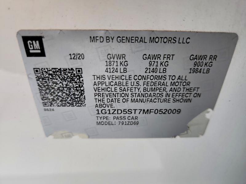 Auction sale of the 2021 Chevrolet Malibu, vin: 1G1ZD5ST7MF052009, lot number: 67734616