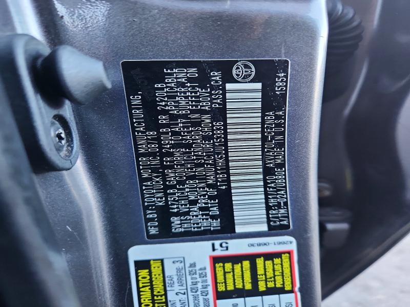2018 Toyota Camry მანქანა იყიდება აუქციონზე, vin: 4T1B11HK5JU153836, აუქციონის ნომერი: 70277316
