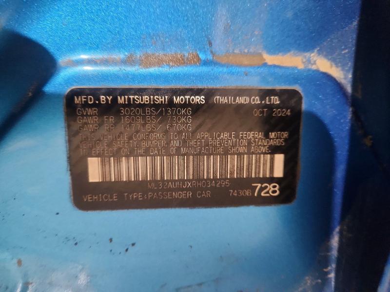 2024 Mitsubishi Mirage მანქანა იყიდება აუქციონზე, vin: ML32AUHJXRH034295, აუქციონის ნომერი: 69110026