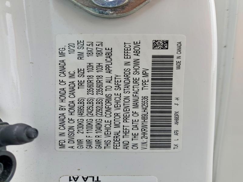 2020 Honda Cr-v მანქანა იყიდება აუქციონზე, vin: 2HKRW1H89LH425536, აუქციონის ნომერი: 67659786