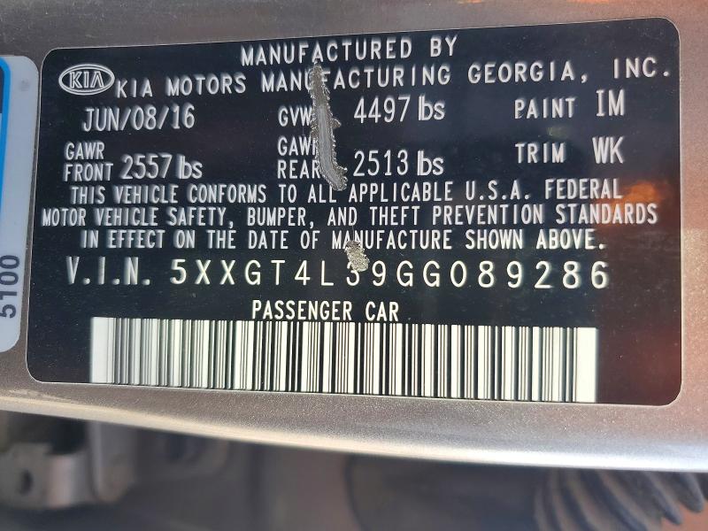 Продажа на аукционе авто 2016 Kia Optima, vin: 5XXGT4L39GG089286, номер лота: 68098676