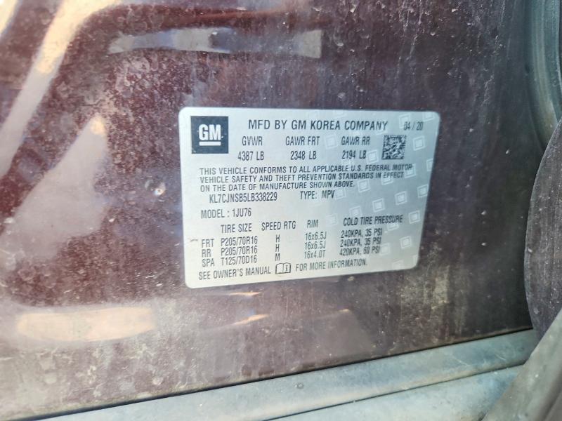 2020 Chevrolet Trax მანქანა იყიდება აუქციონზე, vin: KL7CJNSB5LB338229, აუქციონის ნომერი: 67355986