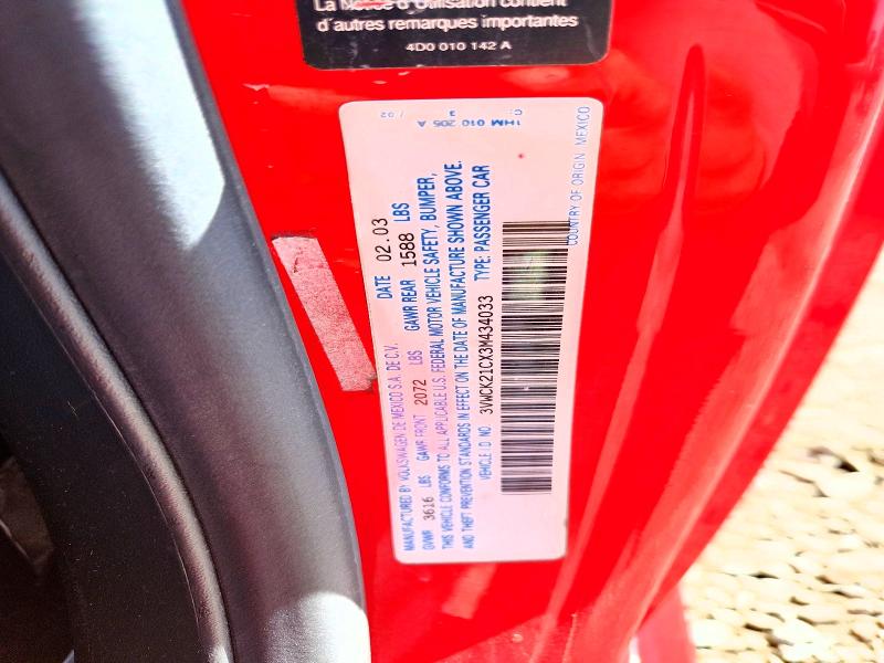 Aukcja sprzedaży 2003 Volkswagen New Beetle, vin: 3VWCK21CX3M434033, numer aukcji: 67383296