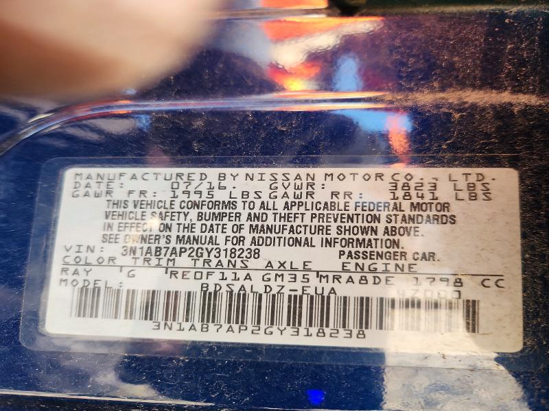 68064786 :رقم المزاد ، 3N1AB7AP2GY318238 vin ، 2016 Nissan Sentra مزاد بيع