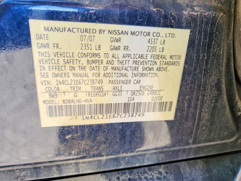 Aukcja sprzedaży 2007 Nissan Altima, vin: 1N4CL21E67C238749, numer aukcji: 67816966