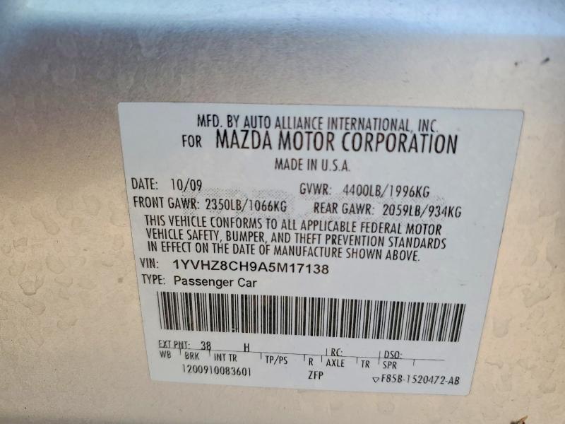 66859866 :رقم المزاد ، 1YVHZ8CH9A5M17138 vin ، 2010 Mazda 6 مزاد بيع