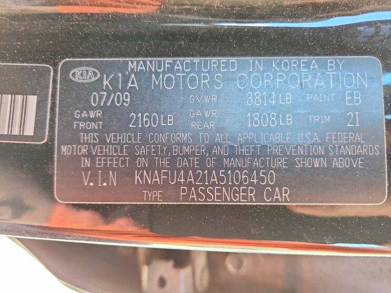 Aukcja sprzedaży 2010 Kia Forte, vin: KNAFU4A21A5106450, numer aukcji: 71255866